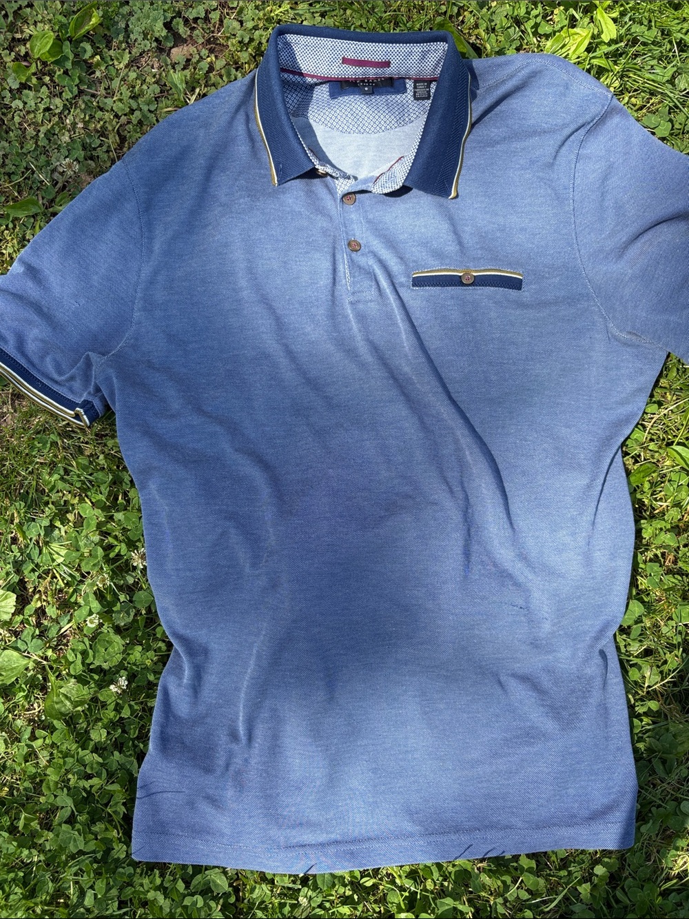 Ted Baker Indigo Polo with Navy Contrast Collar and Yellow Trim